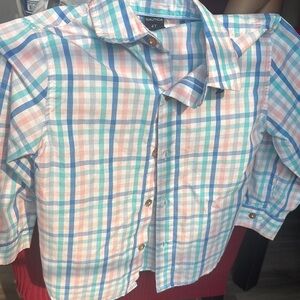 Nautica Blue and Pink Button Down Shirt Plaid Design